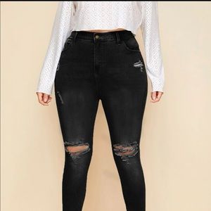 High waist ripped skinny jeans plus